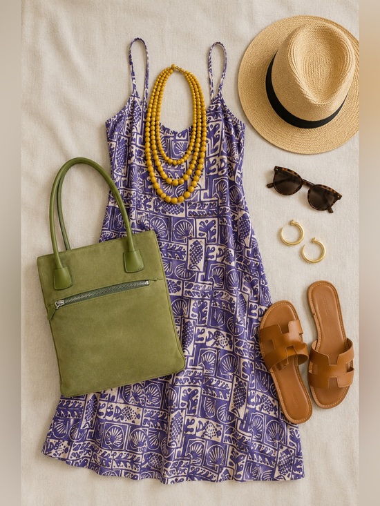 Bally Handbags - Mediterranean Capsule | Rum Reggae dress + Bally Avocado bag + Mustard Necklace